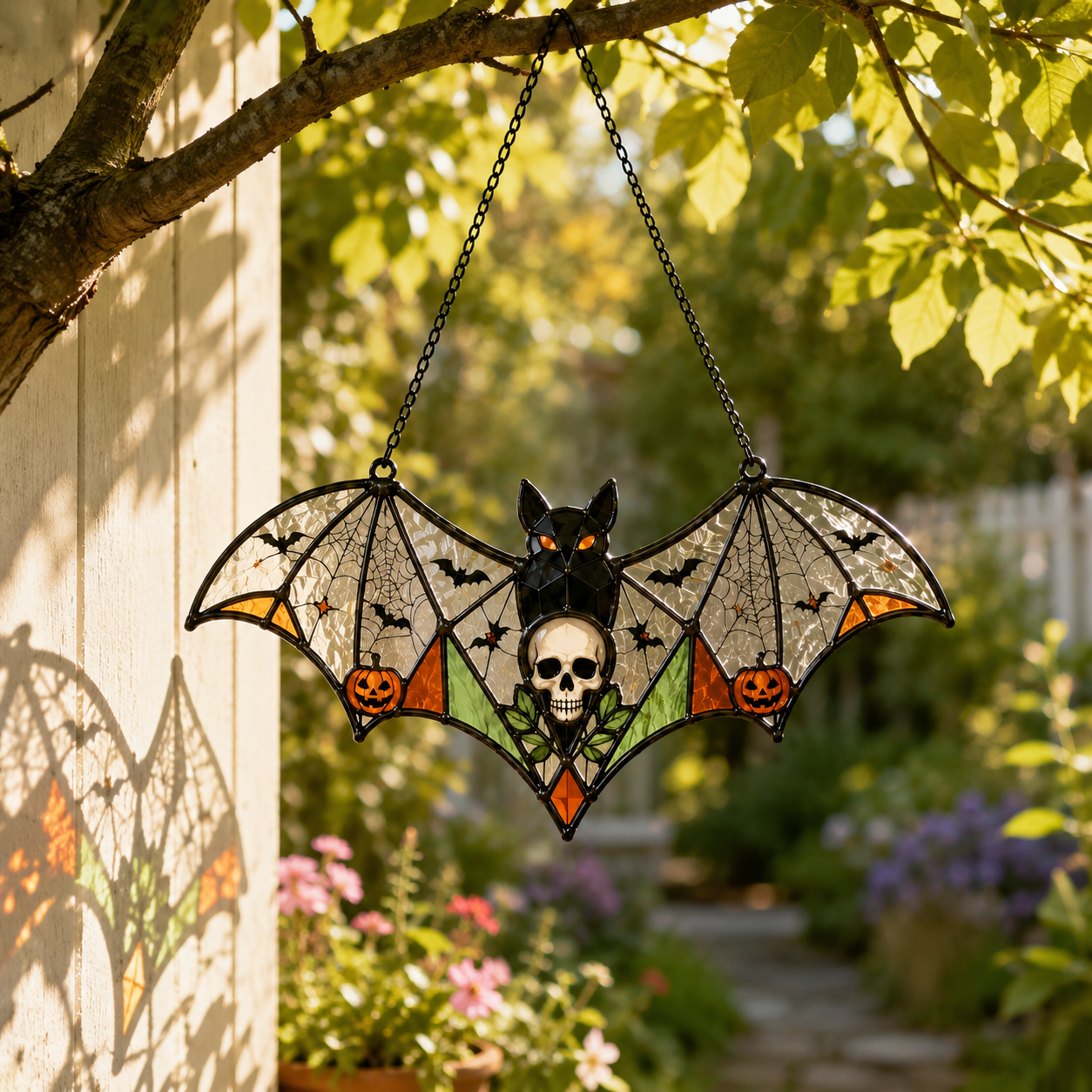 20 Style Halloween Bat Skull Suncatcher | Blue Green Stained Glass Style Window Hanging | Gothic Witchy Decor | Car Ornament Gift