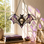20 Style Halloween Bat Skull Suncatcher | Blue Green Stained Glass Style Window Hanging | Gothic Witchy Decor | Car Ornament Gift