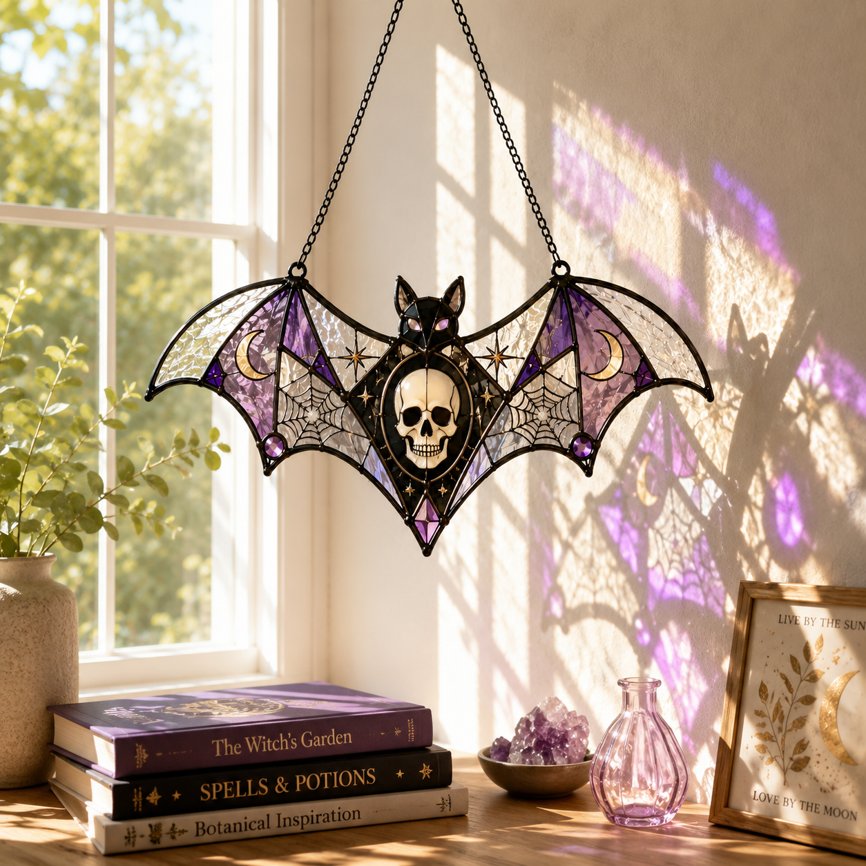 20 Style Halloween Bat Skull Suncatcher | Blue Green Stained Glass Style Window Hanging | Gothic Witchy Decor | Car Ornament Gift