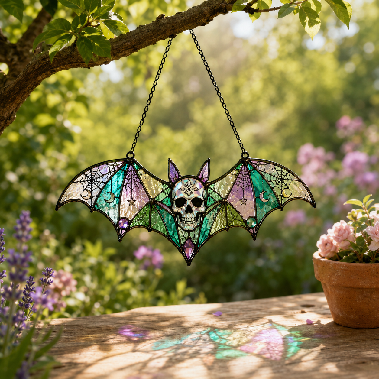 20 Style Halloween Bat Skull Suncatcher | Blue Green Stained Glass Style Window Hanging | Gothic Witchy Decor | Car Ornament Gift
