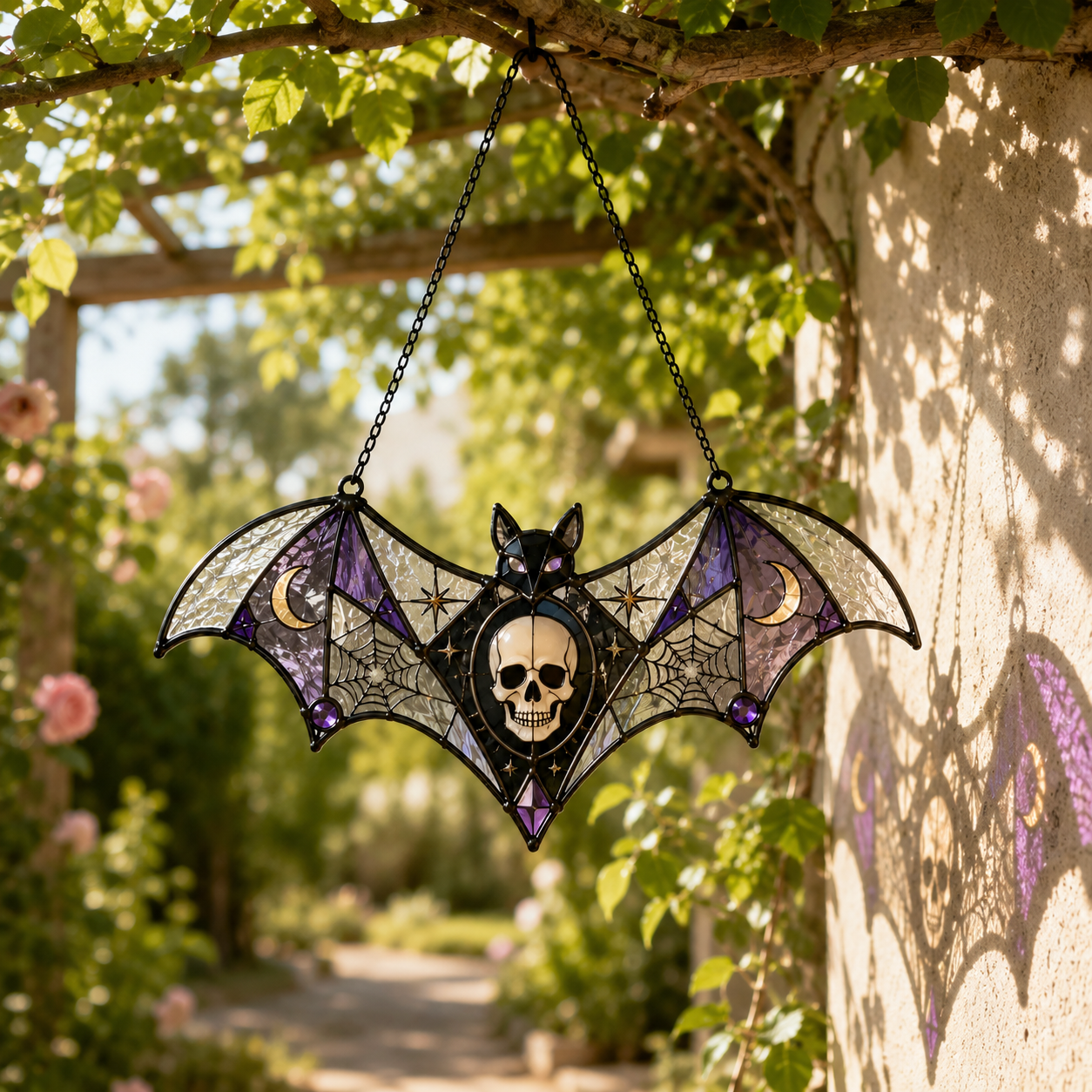 20 Style Halloween Bat Skull Suncatcher | Blue Green Stained Glass Style Window Hanging | Gothic Witchy Decor | Car Ornament Gift