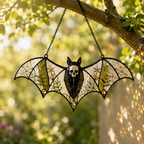 Gothic Bat Skull Suncatcher | Stained Glass Style Window Hanging | Witchy Bat Wall Decor | Car Ornament Gift