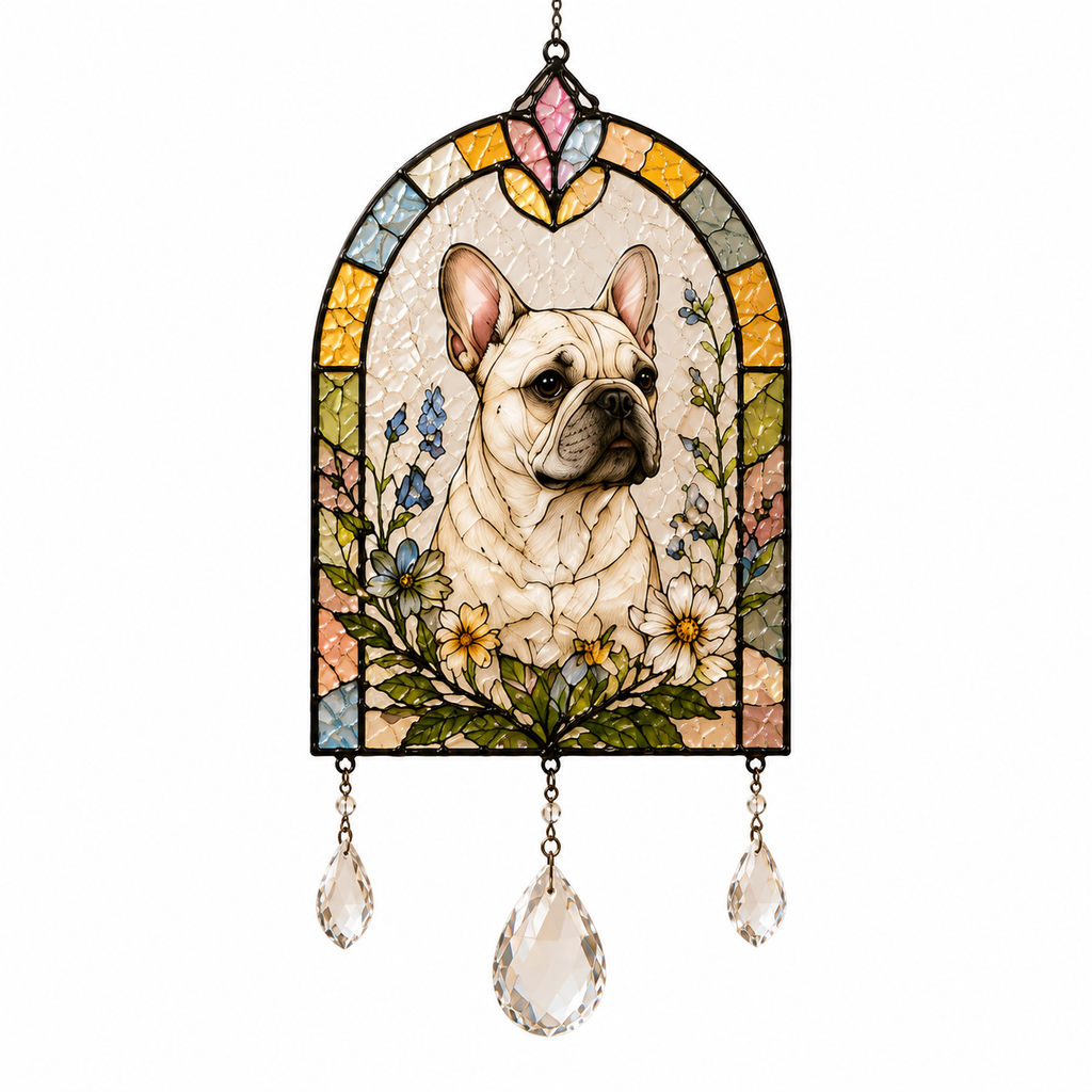 Dog Floral Suncatcher | Stained Glass Style Window Hanging | Crystal Rainbow Decor | Pet Memorial Gift | Dog Lover Gift