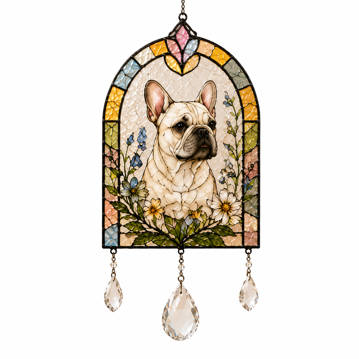 Dog Floral Suncatcher | Stained Glass Style Window Hanging | Crystal Rainbow Decor | Pet Memorial Gift | Dog Lover Gift