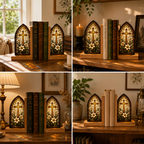 Christian Cross Bookends | Lily Stained Glass Style Wood Bookend Set | Religious Bookshelf Decor | Easter Gift