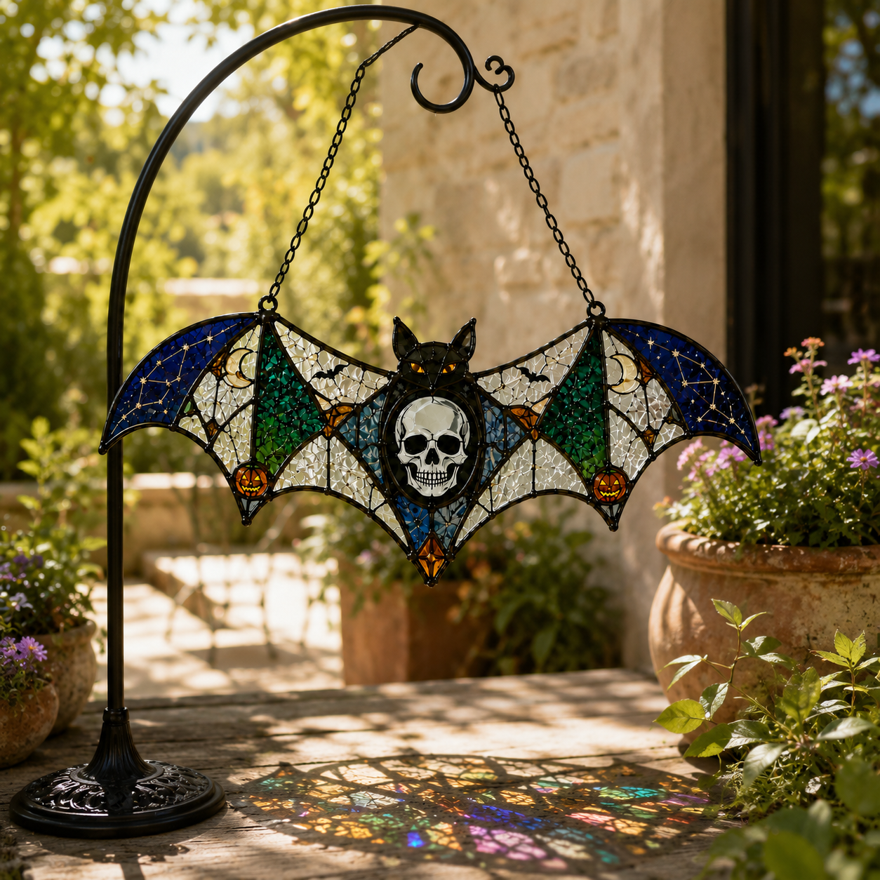 20 Style Halloween Bat Skull Suncatcher | Blue Green Stained Glass Style Window Hanging | Gothic Witchy Decor | Car Ornament Gift