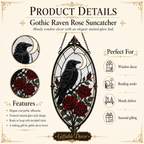 12 Style Gothic Raven Rose Suncatcher | Moon Stained Glass Style Window Hanging | Crow Bird Decor | Witchy Car Ornament Gift