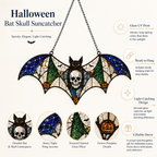 20 Style Halloween Bat Skull Suncatcher | Blue Green Stained Glass Style Window Hanging | Gothic Witchy Decor | Car Ornament Gift