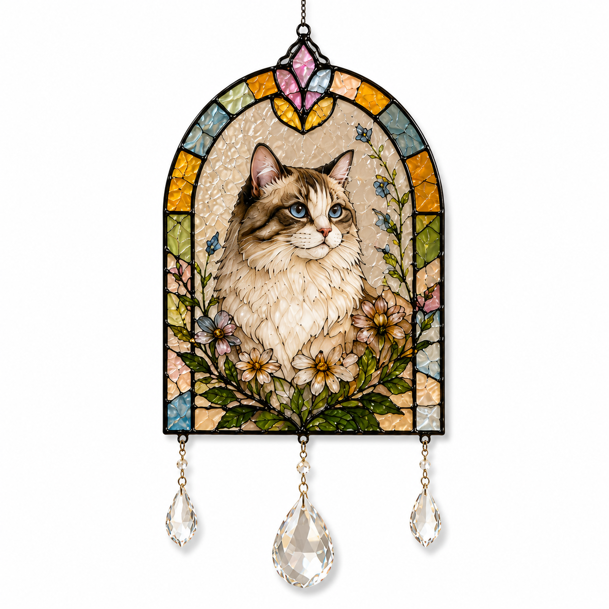 Dog Floral Suncatcher | Stained Glass Style Window Hanging | Crystal Rainbow Decor | Pet Memorial Gift | Dog Lover Gift