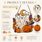 Halloween Ghost Cute Pumpkin Suncatcher | Stained Glass Style Window Hanging | Autumn Witchy Decor | Car Ornament Gift