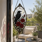 12 Style Gothic Raven Rose Suncatcher | Moon Stained Glass Style Window Hanging | Crow Bird Decor | Witchy Car Ornament Gift