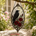 12 Style Gothic Raven Rose Suncatcher | Moon Stained Glass Style Window Hanging | Crow Bird Decor | Witchy Car Ornament Gift