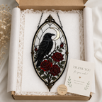12 Style Gothic Raven Rose Suncatcher | Moon Stained Glass Style Window Hanging | Crow Bird Decor | Witchy Car Ornament Gift