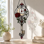 12 Style Gothic Key Suncatcher | Rose Moon Stained Glass Style Window Hanging | Witchy Wall Decor | Car Ornament Gift