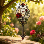 12 Style Gothic Key Suncatcher | Rose Moon Stained Glass Style Window Hanging | Witchy Wall Decor | Car Ornament Gift