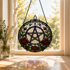 12 Style Gothic Rose Heart Suncatcher with Red Crystal Drop | Stained Glass Style Window Hanging | Romantic Gothic Gift
