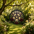12 Style Gothic Candle Suncatcher | Rose Moon Stained Glass Style Window Hanging | Witchy Cathedral Window Decor | Car Ornament Gift