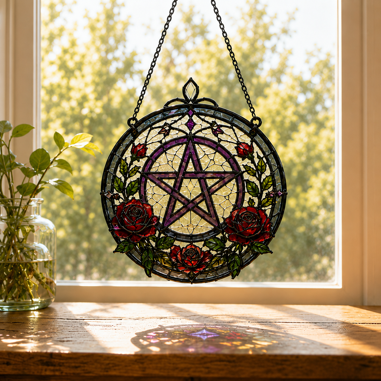 12 Style Gothic Key Suncatcher | Rose Moon Stained Glass Style Window Hanging | Witchy Wall Decor | Car Ornament Gift