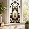 12 Style Gothic Candle Suncatcher | Rose Moon Stained Glass Style Window Hanging | Witchy Cathedral Window Decor | Car Ornament Gift