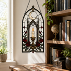 12 Style Gothic Raven Rose Suncatcher | Moon Stained Glass Style Window Hanging | Crow Bird Decor | Witchy Car Ornament Gift
