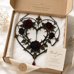 12 Style Gothic Rose Heart Suncatcher with Red Crystal Drop | Stained Glass Style Window Hanging | Romantic Gothic Gift