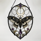 12 Style Gothic Rose Heart Suncatcher with Red Crystal Drop | Stained Glass Style Window Hanging | Romantic Gothic Gift