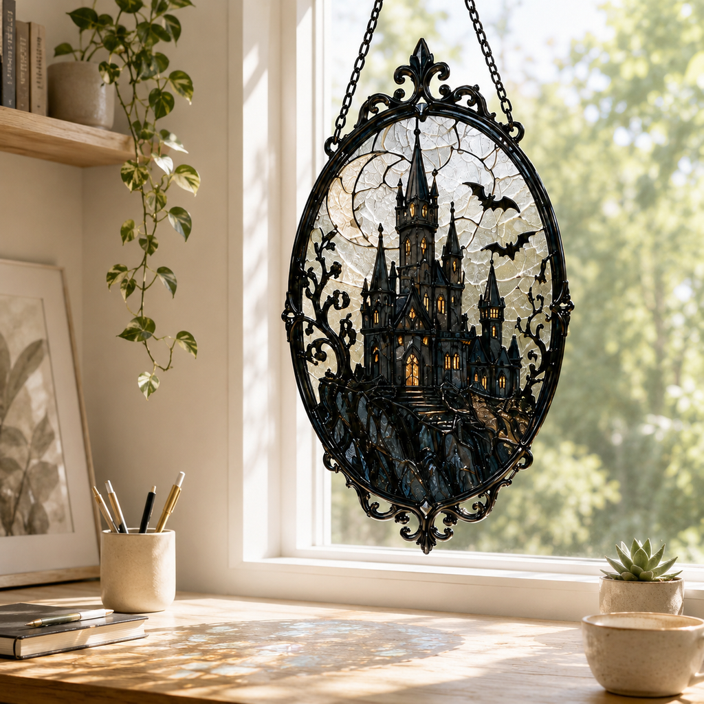 18 Style Gothic Skeleton Suncatcher | Rose Stained Glass Style Window Hanging | Dark Academia Decor | Witchy Gift | Car Ornament