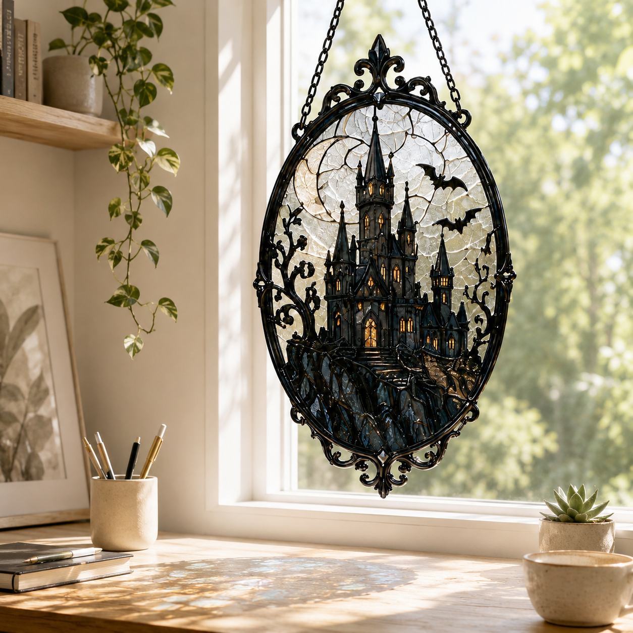 18 Style Gothic Skeleton Suncatcher | Rose Stained Glass Style Window Hanging | Dark Academia Decor | Witchy Gift | Car Ornament