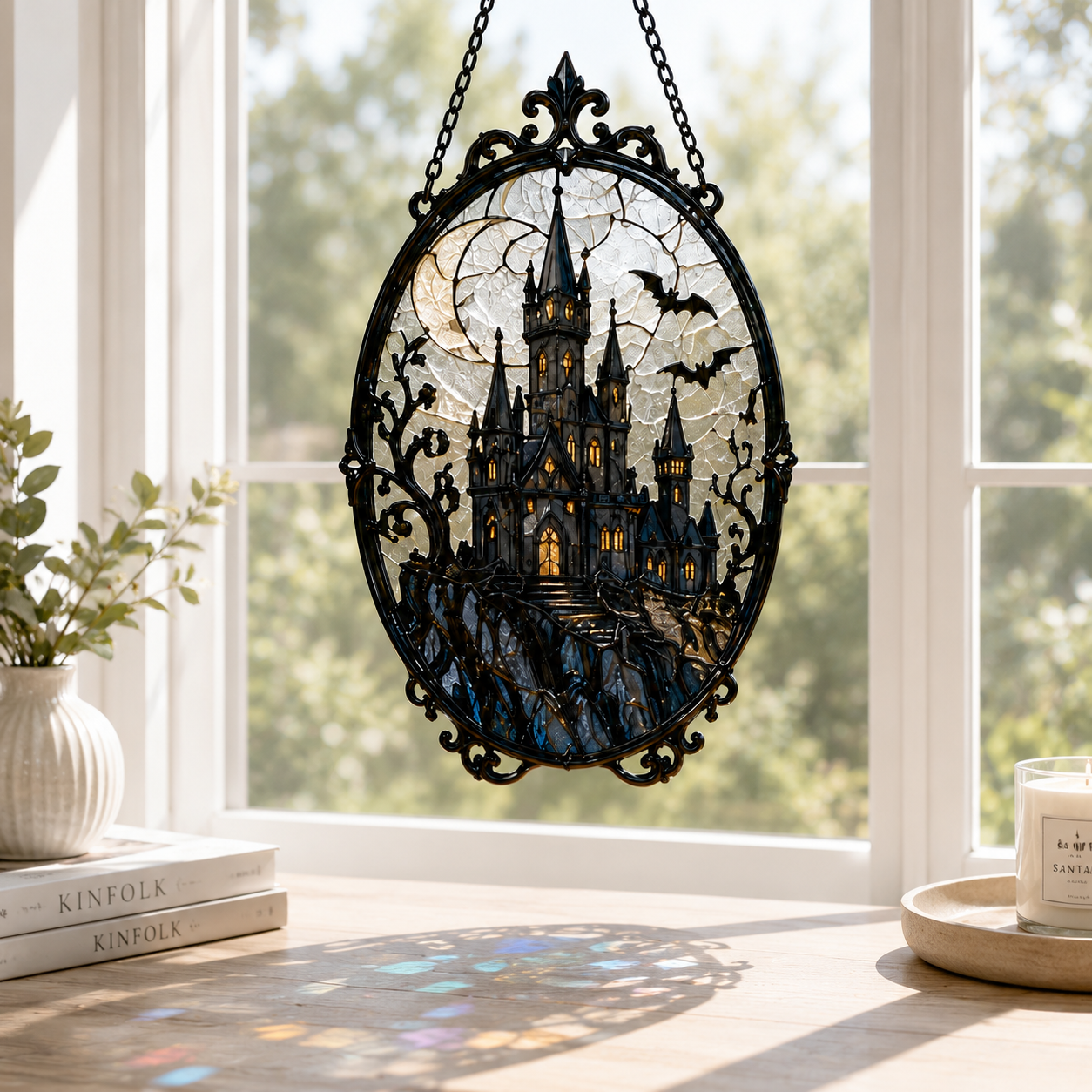 20 Style Gothic Castle Suncatcher | Haunted Castle Stained Glass Style Window Hanging | Dark Academia Decor | Witchy Gift