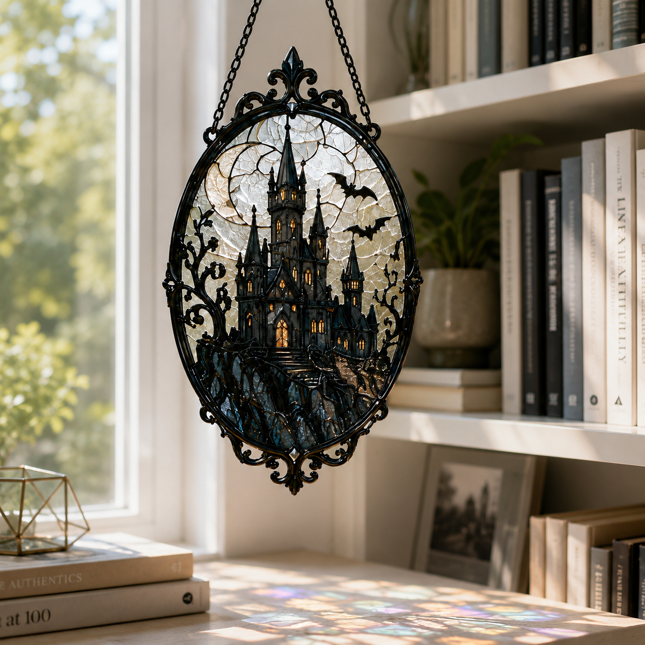 20 Style Gothic Castle Suncatcher | Haunted Castle Stained Glass Style Window Hanging | Dark Academia Decor | Witchy Gift