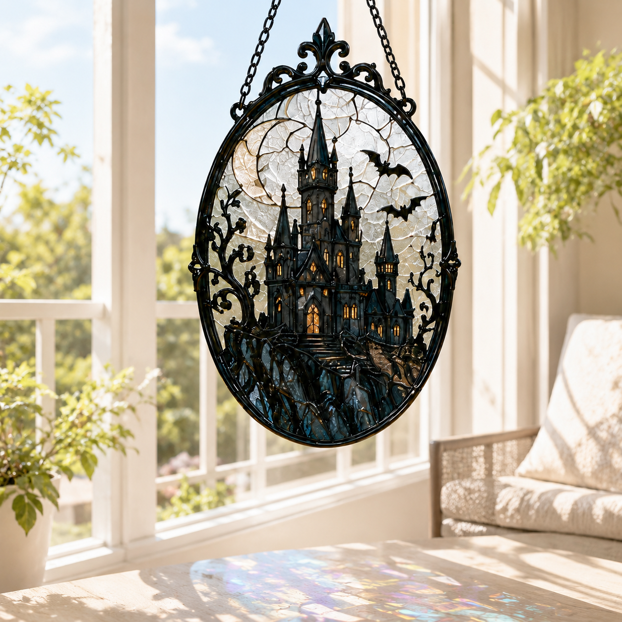 20 Style Gothic Castle Suncatcher | Haunted Castle Stained Glass Style Window Hanging | Dark Academia Decor | Witchy Gift