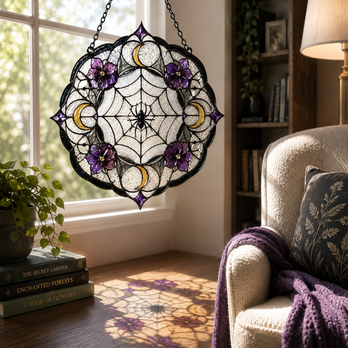 20 Style Raven Rose Suncatcher | Gothic Stained Glass Style Window Hanging | Crow Bird Decor | Witchy Gift | Car Ornament