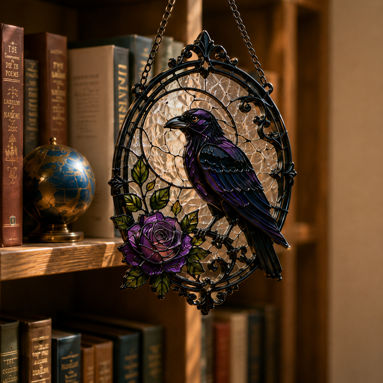 20 Style Raven Rose Suncatcher | Gothic Stained Glass Style Window Hanging | Crow Bird Decor | Witchy Gift | Car Ornament