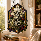 18 Style Gothic Skeleton Suncatcher | Rose Stained Glass Style Window Hanging | Dark Academia Decor | Witchy Gift | Car Ornament