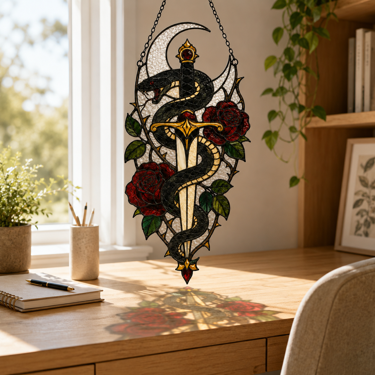 18 Style Gothic Skeleton Suncatcher | Rose Stained Glass Style Window Hanging | Dark Academia Decor | Witchy Gift | Car Ornament