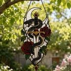 12 Style Gothic Candle Suncatcher | Rose Moon Stained Glass Style Window Hanging | Witchy Cathedral Window Decor | Car Ornament Gift
