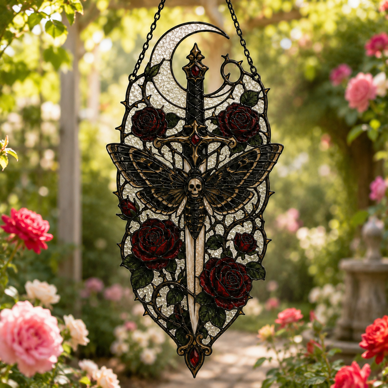 18 Style Gothic Skeleton Suncatcher | Rose Stained Glass Style Window Hanging | Dark Academia Decor | Witchy Gift | Car Ornament