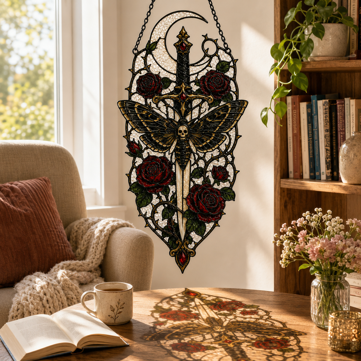 20 Style Gothic Dragon Sword Suncatcher | Stained Glass Style Window Hanging | Dark Romance Decor | Witchy Dragon Gift | Car Ornament