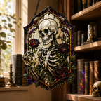 18 Style Gothic Skeleton Suncatcher | Rose Stained Glass Style Window Hanging | Dark Academia Decor | Witchy Gift | Car Ornament