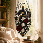 20 Style Gothic Dragon Sword Suncatcher | Stained Glass Style Window Hanging | Dark Romance Decor | Witchy Dragon Gift | Car Ornament