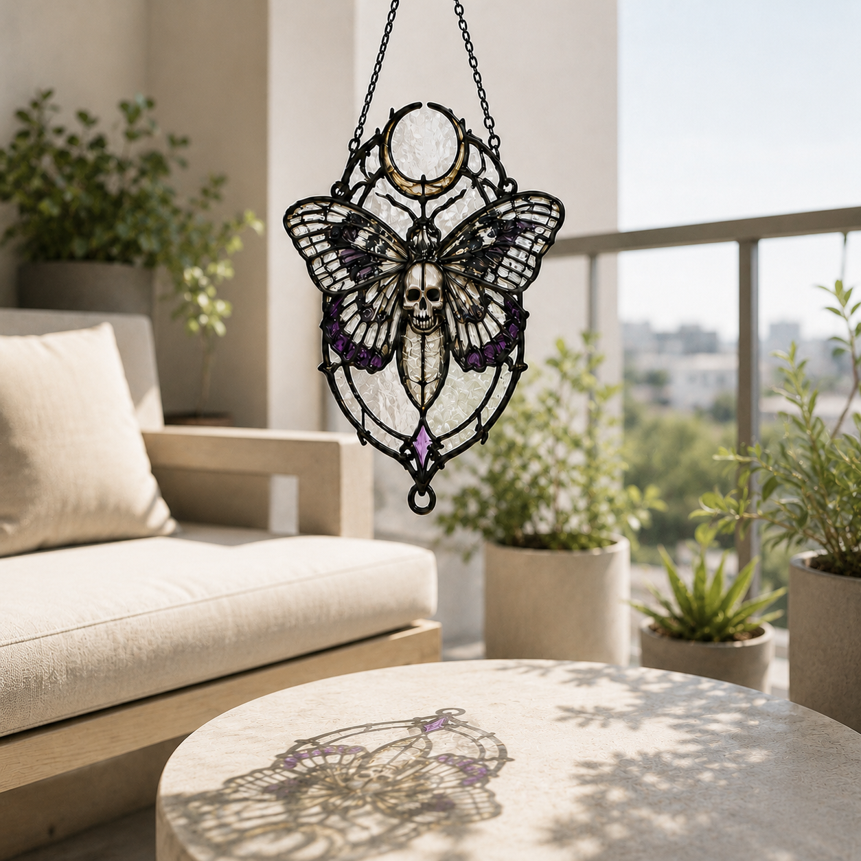 20 Style Gothic Moth Skull Suncatcher | Death Moth Stained Glass Style Window Hanging | Witchy Moon Decor | Car Ornament Gift