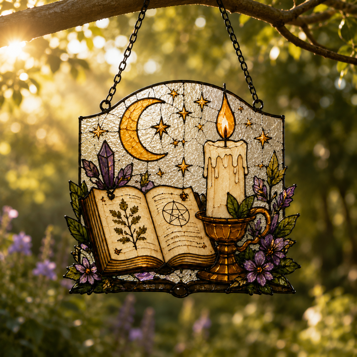 Witchy Mushroom Suncatcher | Moon Stained Glass Style Window Hanging | Cottagecore Fairycore Decor | Car Ornament Gift