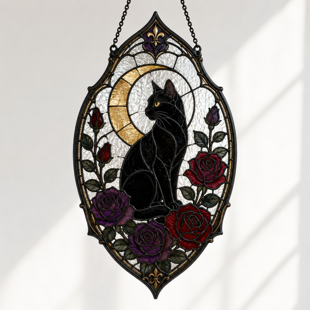 12 Style Gothic Rose Heart Suncatcher with Red Crystal Drop | Stained Glass Style Window Hanging | Romantic Gothic Gift