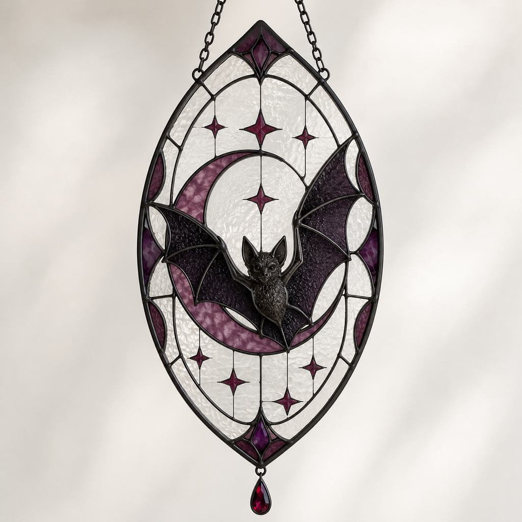 12 Style Gothic Rose Heart Suncatcher with Red Crystal Drop | Stained Glass Style Window Hanging | Romantic Gothic Gift