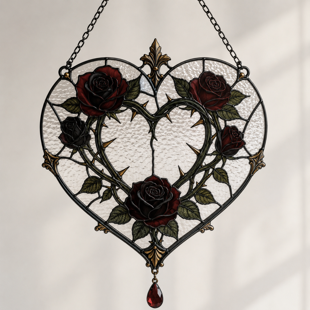 12 Style Gothic Key Suncatcher | Rose Moon Stained Glass Style Window Hanging | Witchy Wall Decor | Car Ornament Gift