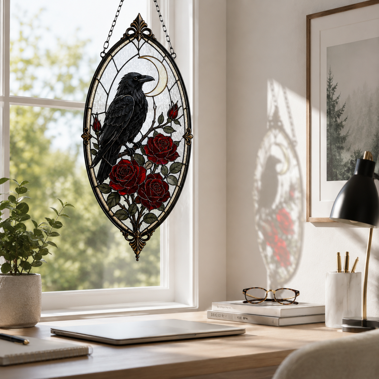 18 Style Gothic Skeleton Suncatcher | Rose Stained Glass Style Window Hanging | Dark Academia Decor | Witchy Gift | Car Ornament